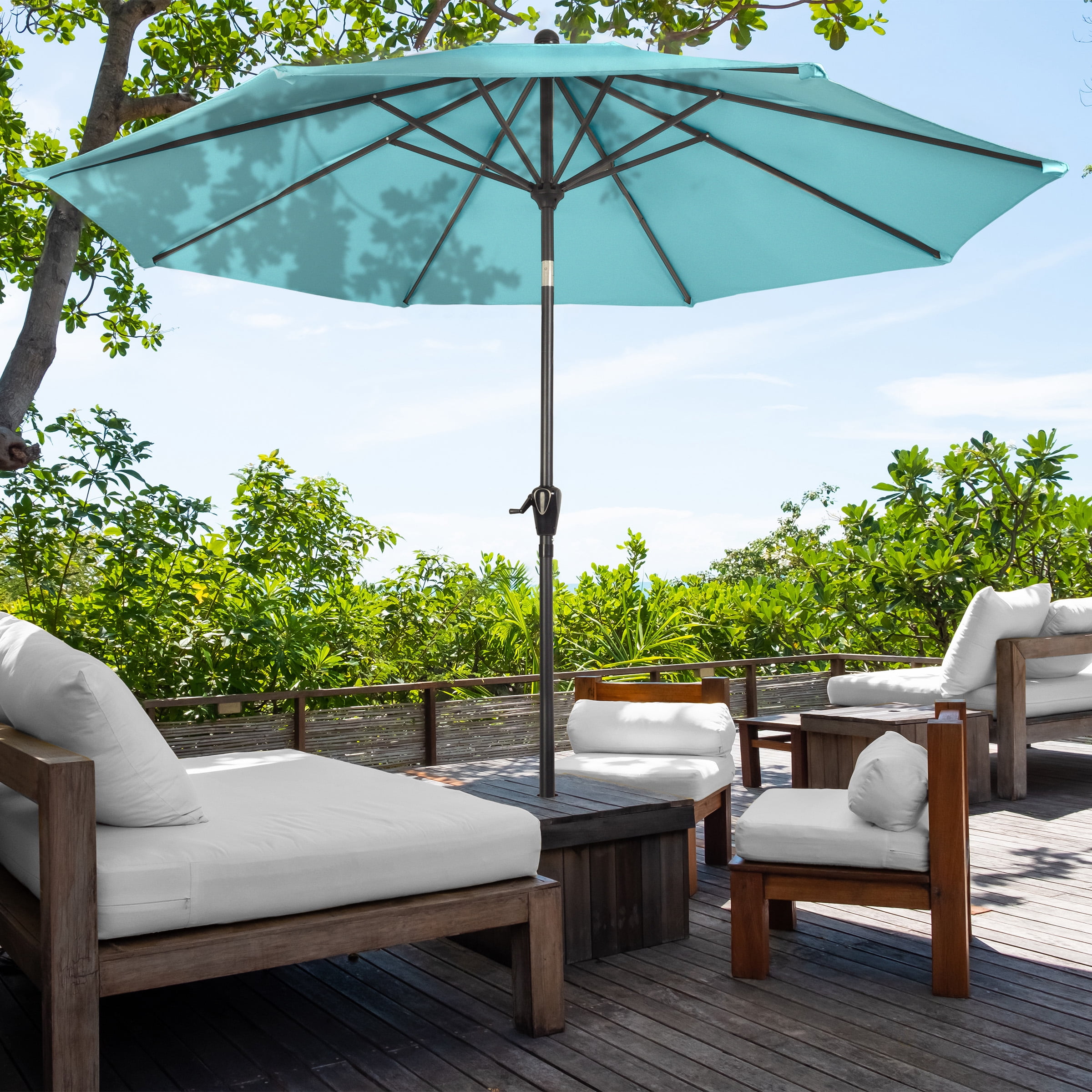 Pure Garden 10FT Patio Umbrella with Auto Tilt and Vented Canopy (Blue)