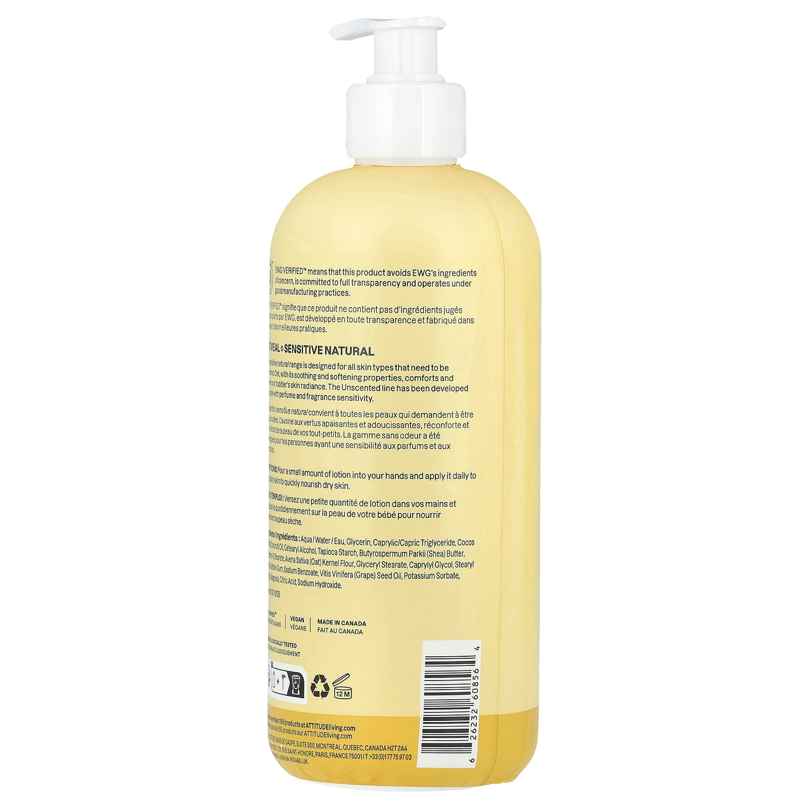 ATTITUDE Baby Oatmeal Sensitive Natural, Body Lotion, Unscented, 16 fl oz (473 ml)