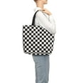 thumbnail image 3 of Defioc Black and White Checkerboard Pattern Tote Bag for Women,Large Capacity Tote Bag with Zipper Casual Shoulder Handbags Shopping Bag, 3 of 8
