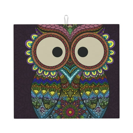

Pofeuu Boho Owl Print Ultra Water Absorbent Microfiber Dish Drying Mat Drying Mat for Kitchen Kitchen Counter Accessories