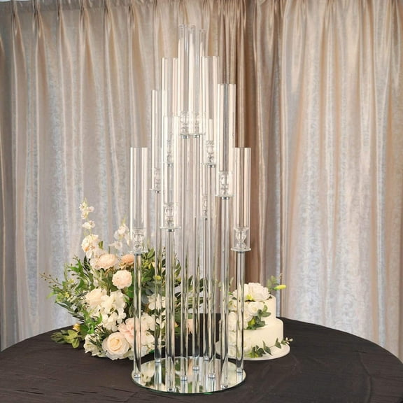 BalsaCircle 47" Clear 10 Arm Crystal Glass Candelabra Pillar Votive Candle Holder Wedding Party Decorations
