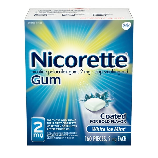 Nicorette Nicotine Gum to Stop Smoking, 2mg, White Ice Mint Flavor