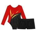 thumbnail image 5 of Alvivi Kids Girls Rhinestones Long Sleeve Ballet Dance Gymnastic Leotard with Athletic Shorts Set Red&Black 6, 5 of 6