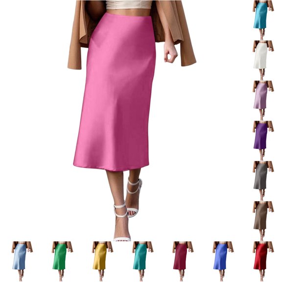 TinyBloomm Women's Straight Solid Midi Skirt For Daily Wear Elegant Slim Fit Spring Summer Fall Casual Skirt Hand Wash Women's plus Skirts, Size M