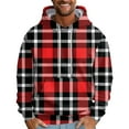 thumbnail image 4 of Men's Loose Fit Plaid Print Hoodie, Casual Long Sleeve Pullover Sweatshirt, Soft Fleece Streetwear for Fall Winter, Christmas Holiday, Lounge and Travel,Red,2XL, 4 of 4