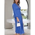 thumbnail image 3 of xiaxaixu Robe Longue Femme Couleur Unie Col en V Manches Longues Grande Balançoire Robe Boho Mode Printemps Automne Décontractée Ample Robe de Vacances, 3 of 7