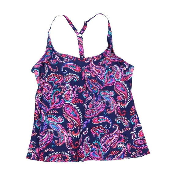 Island Escape Women's Tankini Paisley-Print Racerback Navy 6