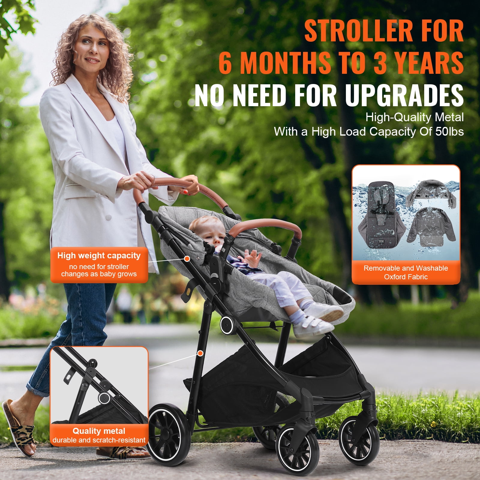 KFFKFF 2 in 1 Convertible Baby Stroller, Foldable Infant Newborn Bassinet Pram, Unisex Travel Stroller for Newborn Baby, Dark Grey