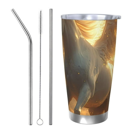 

Gukieu Golden Winged White Horse Print 20OZ Car Cup Vacuum Stainless Steel Leak-proof Thermos Cup Unisex Suitable for Home Outdoor and Sports-Straw Three-piece Set