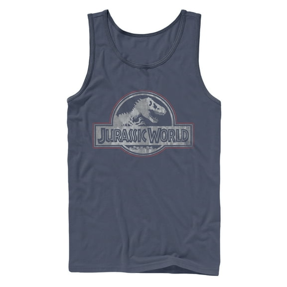 Men's Jurassic World Vintage Logo  Tank Top Navy Blue Medium