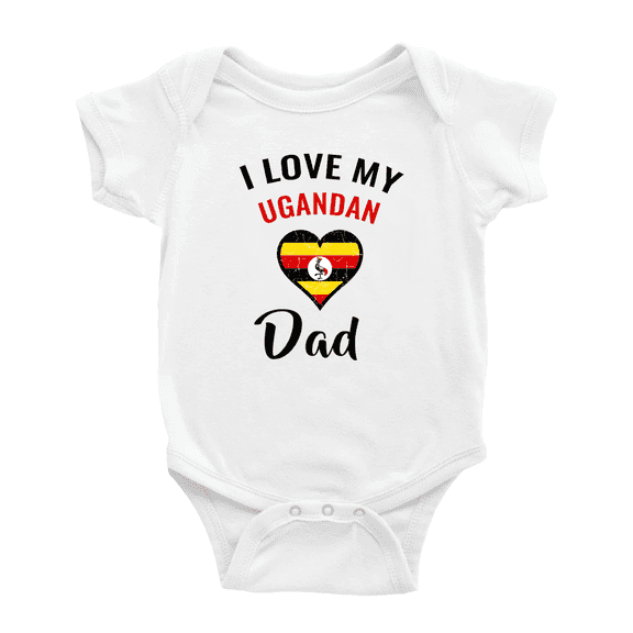 I Love My Ugandan Dad Heart Flag Baby Bodysuit Newborn Clothes Outfits (White, 0-3 Months)