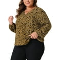 thumbnail image 4 of Blusa de trabajo casual para mujeres GRACE & GRANDEUR de talla grande, con cuello en V, de manga larga, con estampado de lunares, 2024, 2X, marrón, 4 of 6
