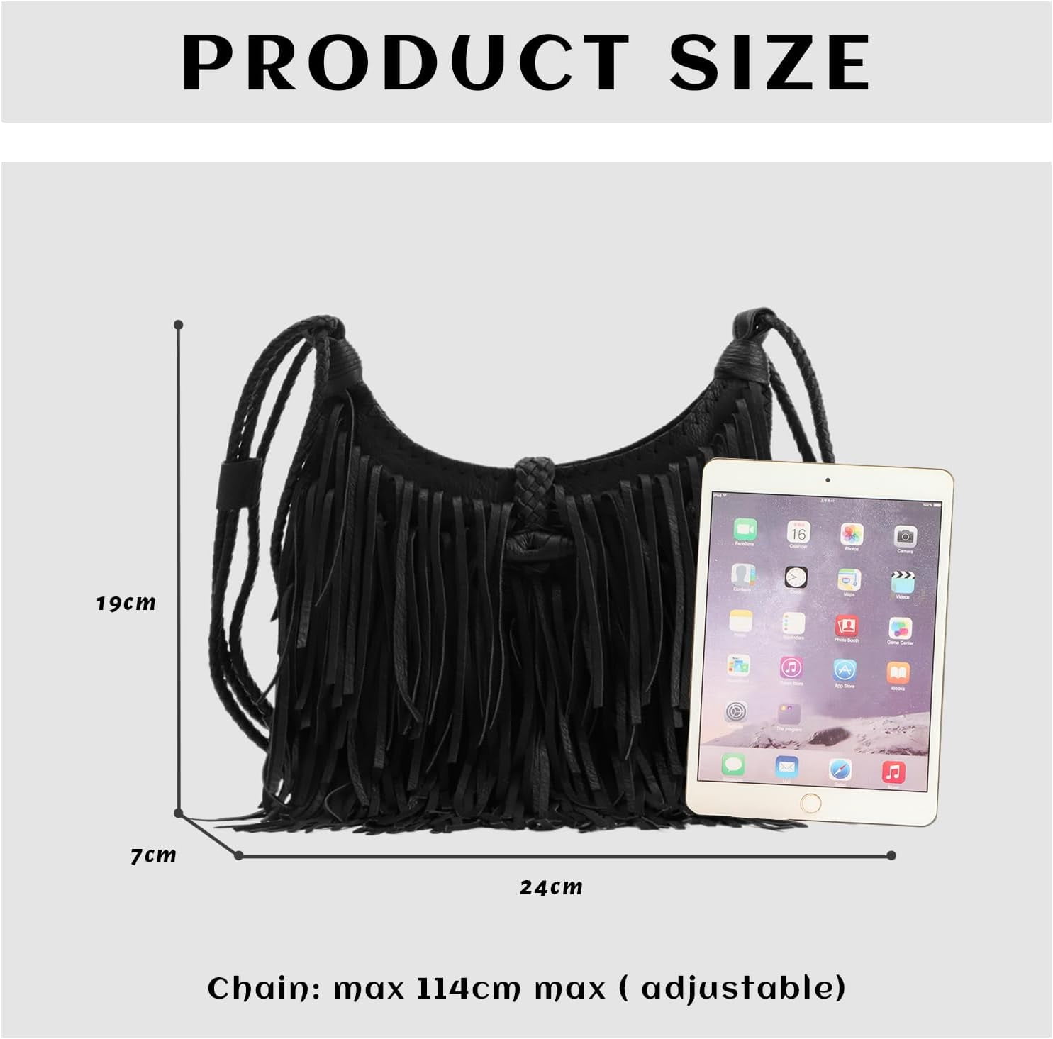 Vintage Fringe hobo bags for Women Vegan Faux Suede Leather Tassel Crossbody Bag Fringe Purse