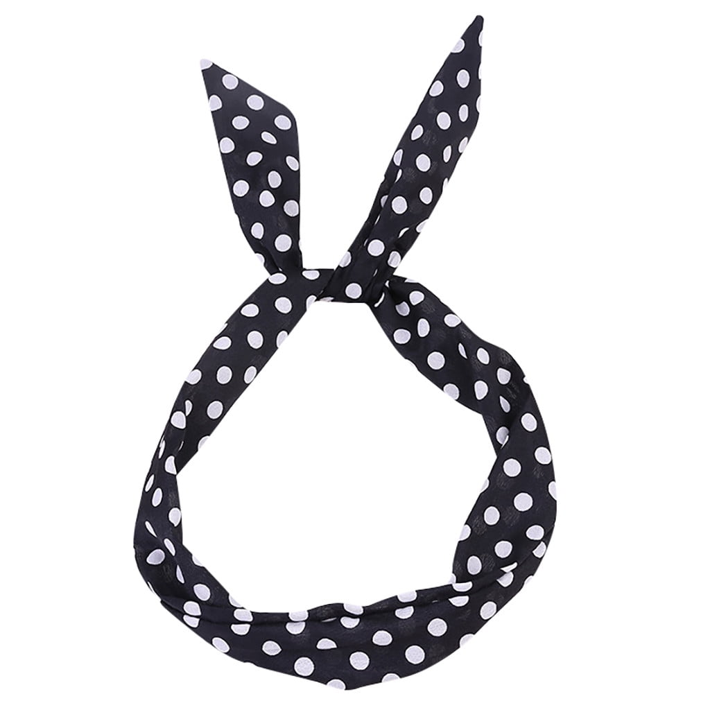Black & White Small Polka Dot Rockabilly wire headband Pin Up Hair Wrap