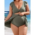 thumbnail image 3 of Sociala Maternity Ribbed One Piece Swimsuit Ruffle Twist Front Bathing Suit Retro Ruffle Swimwear, 3 of 6