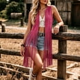 thumbnail image 5 of Women's Faux Suede Fringe Vest Sleeveless Open Front Long Tassel Trim Waistcoat Boho Cowgirl Western Summer Beach Festival Party Gilet Outerwear Hot Pink, 5 of 6