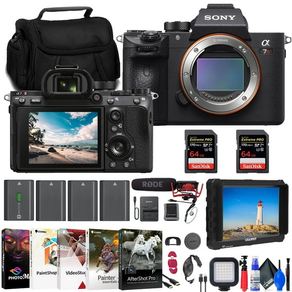 Sony a7R IIIA Mirrorless Camera + 4K Monitor + Rode Mic + 2 x 64GB Cards + More