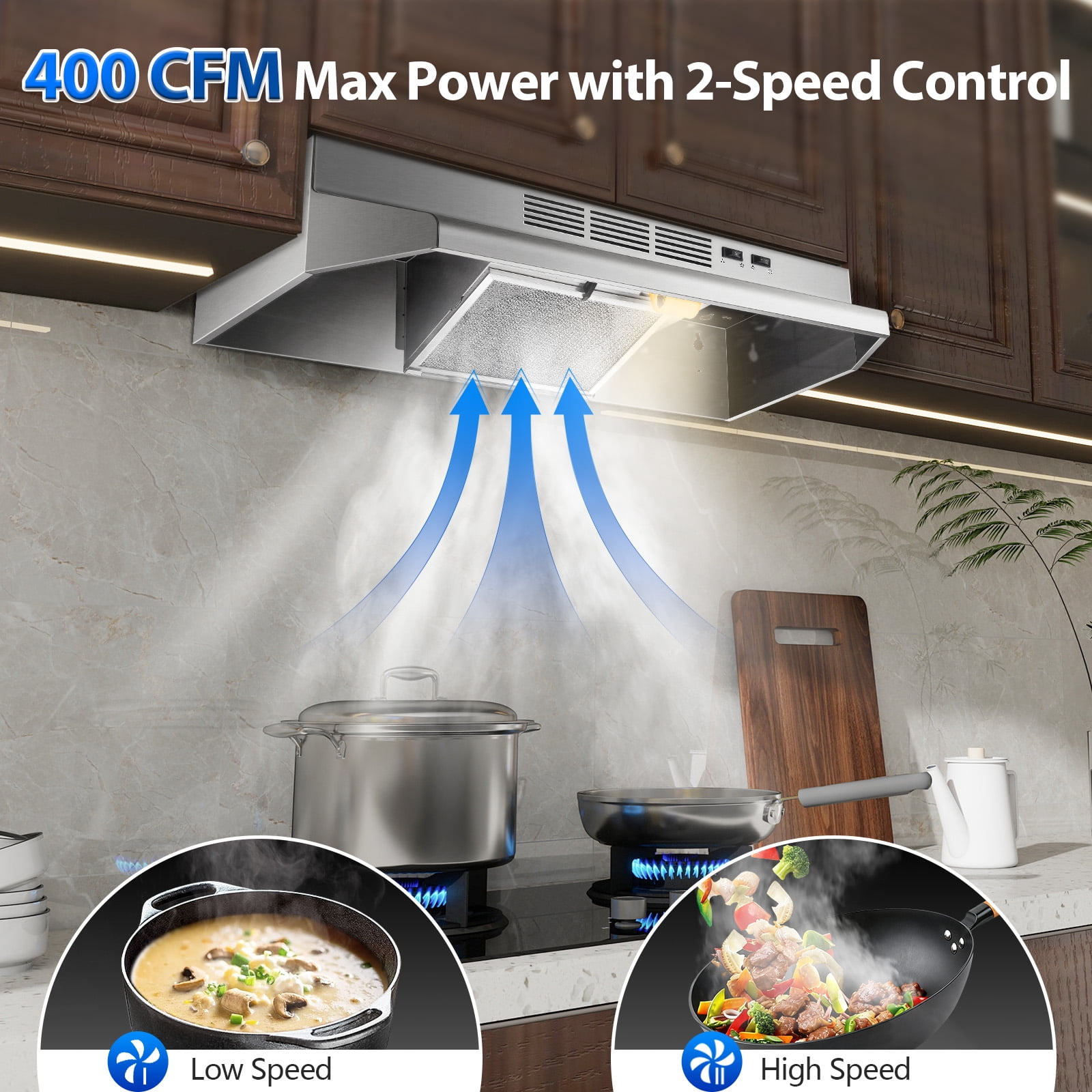 JOEAONZ 30 inch 400 CFM Under Cabinet Range Hood, Brushed Stainless Steel