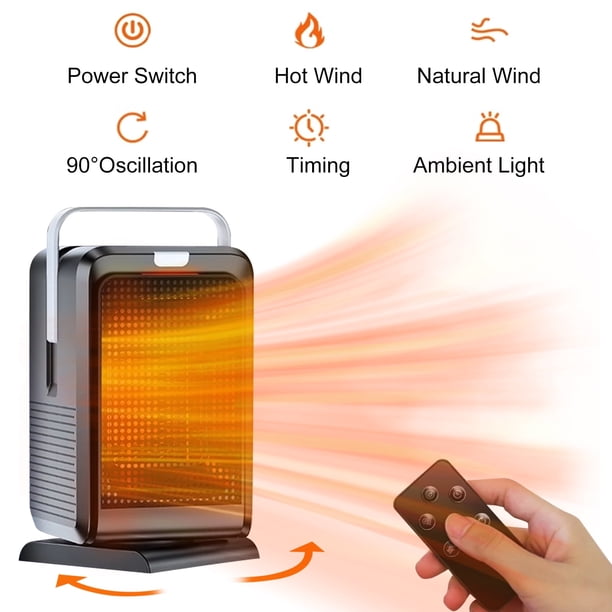 Regalos de Breadeep para el invierno: calefactor portátil para el hogar con oscilación de 90° y termostato ajustable, protección contra sobrecalentamiento y vuelcos, calefactor cerámico PTC de 1000 W
