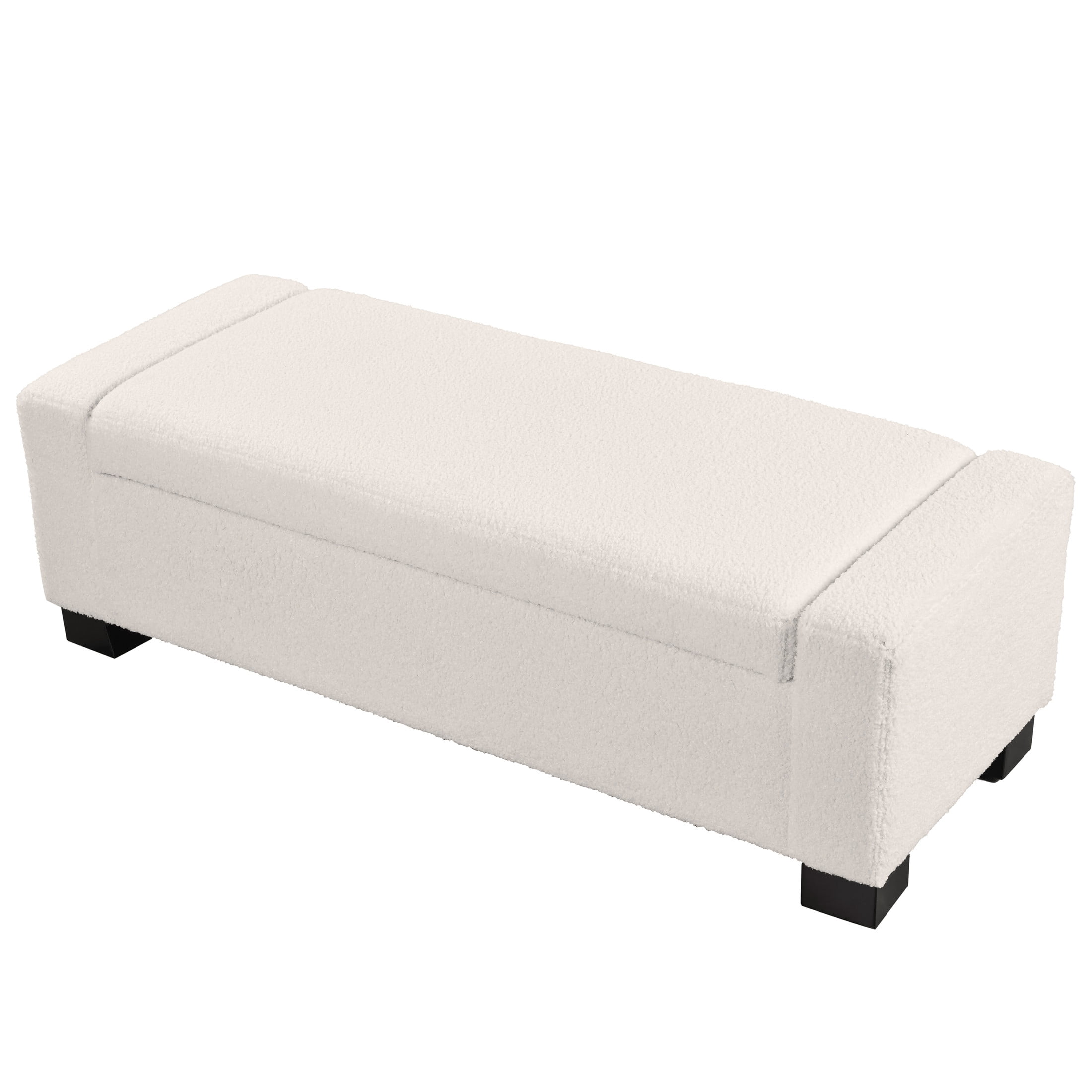 Christopher Knight Home Luxury Boucle Upholstered Storage Ottoman, Solid Wood Legs, Flip-Top Lid, White