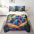 thumbnail image 3 of Erosebridal Truck Bed In A Bag With Sheets,Cartoon Dinosaur Bedding Set Cool Dino Car Twin Comforter Set 7 Piece Green Tropical Botanical Wildlife Sheet Set With Comforter, 3 of 5