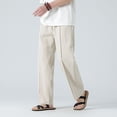 thumbnail image 1 of RXIRUCGD Men's Solid Color Elastic Waist Straight Tube Drawstring Pocket Casual Pants, White, Size: M, 1 of 5