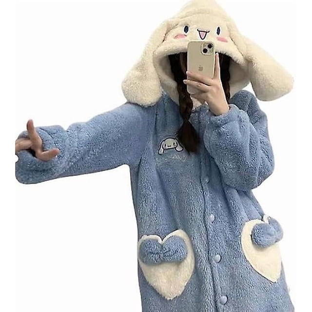 Piece Pajamas Kawaii Plush Lounge Wear Women's Pajamas Robe Hooded Cute Pajamas Plush Long Pajamas Gift M