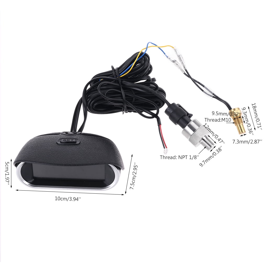 lanema Universal 3 in 1 Digital Truck Car gauge Water Temp Gauge Oil Pressure Meter Voltmeter 10mm 1/8 NPT Oil Press Sensor 12V