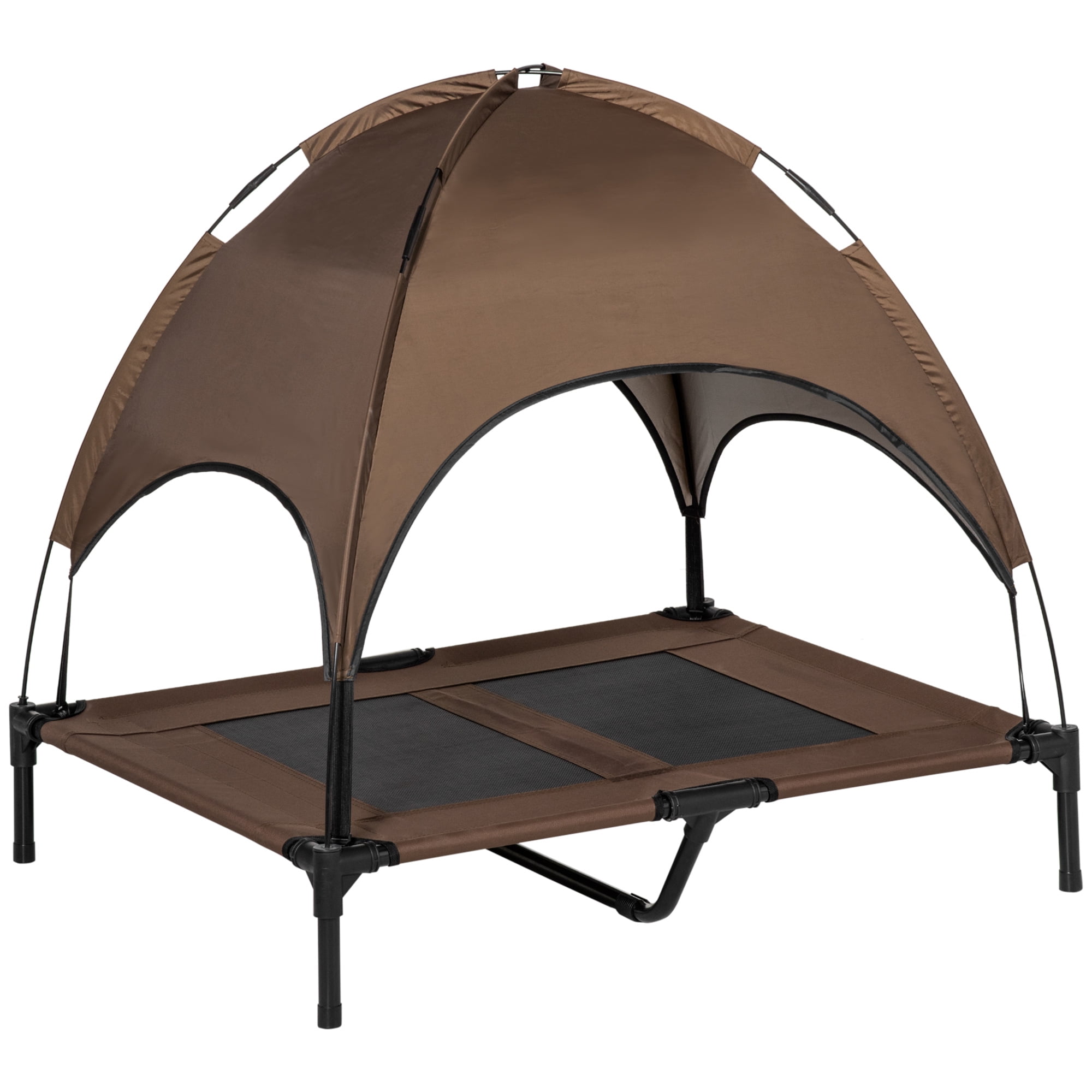 PawHut Elevated Portable Dog Cot Pet Bed with UV Protection Canopy Shade, 36 inch, Coffee