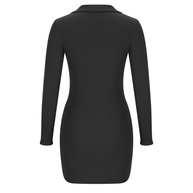 Dresses for Women 2023, Womens Bodycon Party Mini Dress Long Sleeve High  Waist V Neck Lapel Solid Knit Club Outfits for Women Fall Saving Clearance  Under 20$ 