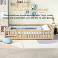 thumbnail image 2 of Queen Floor Bed for Kids, Solid Wood Montessori Bed Frame Fence & Door, Toddler Full Size Bed with Wood Slats, No Box Spring Needed (Queen,Natural), 2 of 9