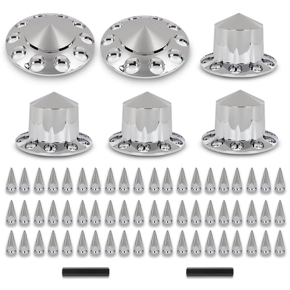 Chrome Front & Rear Hub Cover Kit 33mm Semi Truck Wheel Axle Covers Spiked