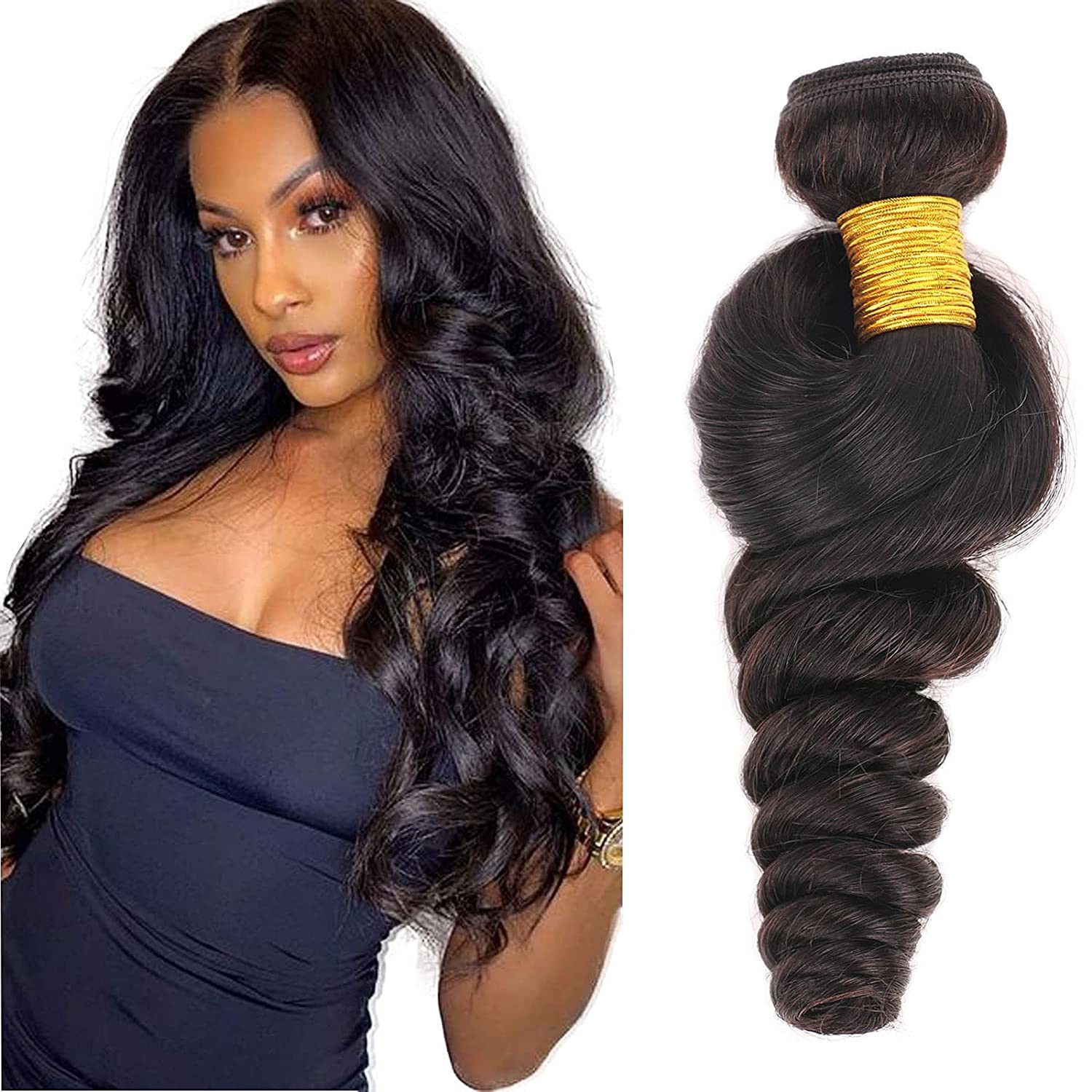 Loose Wave Bundles Human Hair 1 Bundle Unprocessed Virgin Human Hair Natural Color Hair Extension for Black Women