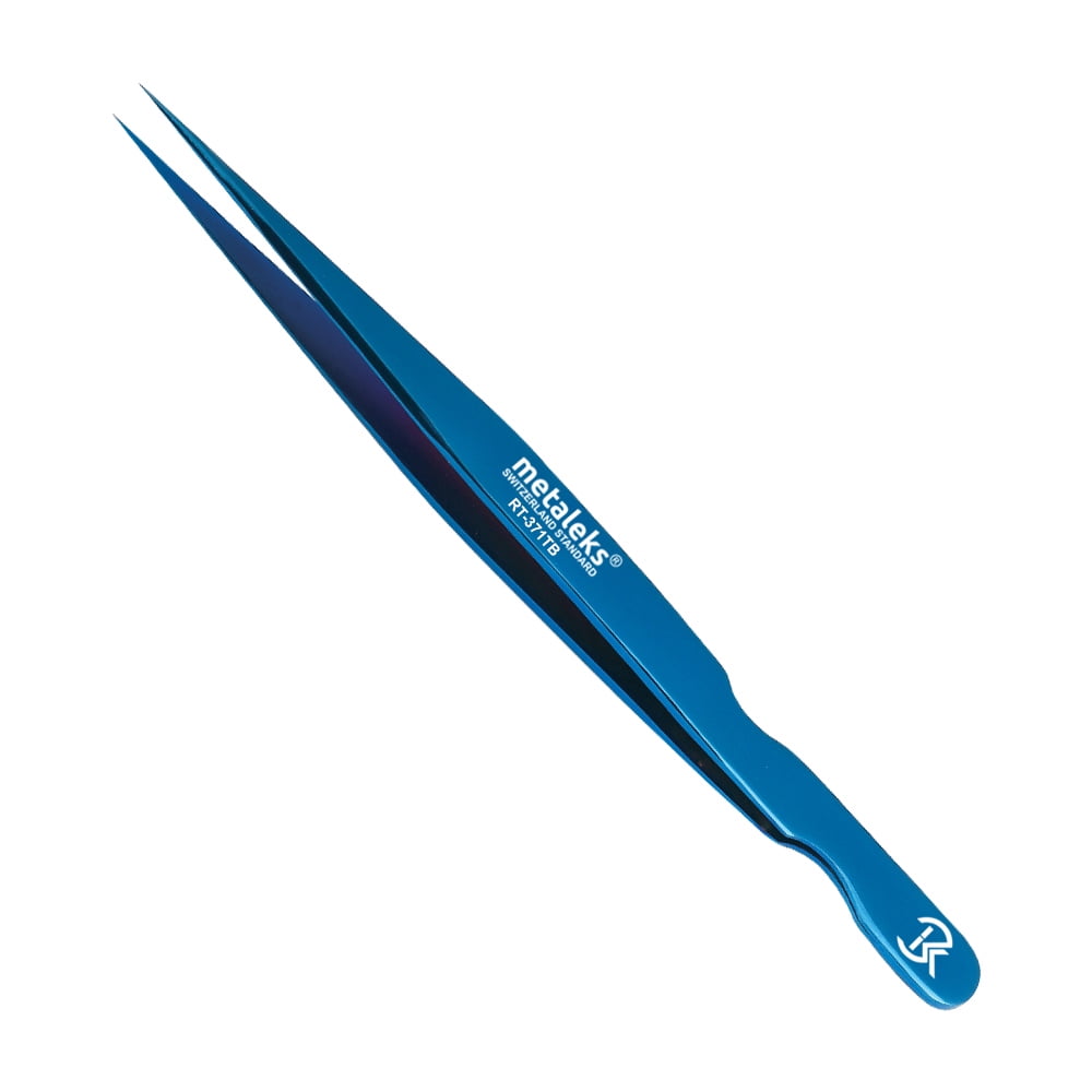 6PCS Complete Blue Titanium Coated Eyelash Extension Tweezers Set With Blue Metallic Magnetic Pouch