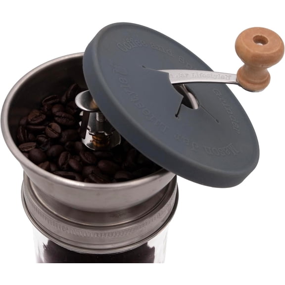 Jar Coffee & Spice Grinder Lid for Wide Mouth  Jars – Manual Ceramic Grinder Attachment – Grind Spices or Coffee Directly into Jar