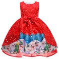 thumbnail image 1 of Costume de Fille Dessin Animé Père Noël Flocon de Neige Nœud Robe Princesse Imprimée, 1 of 7