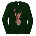 thumbnail image 2 of Trippy Colorful Buck Head Rainbow Hunting Deer Mosaic Animal Lover Mens Long Sleeve Shirt, Forest Green, Small, 2 of 3