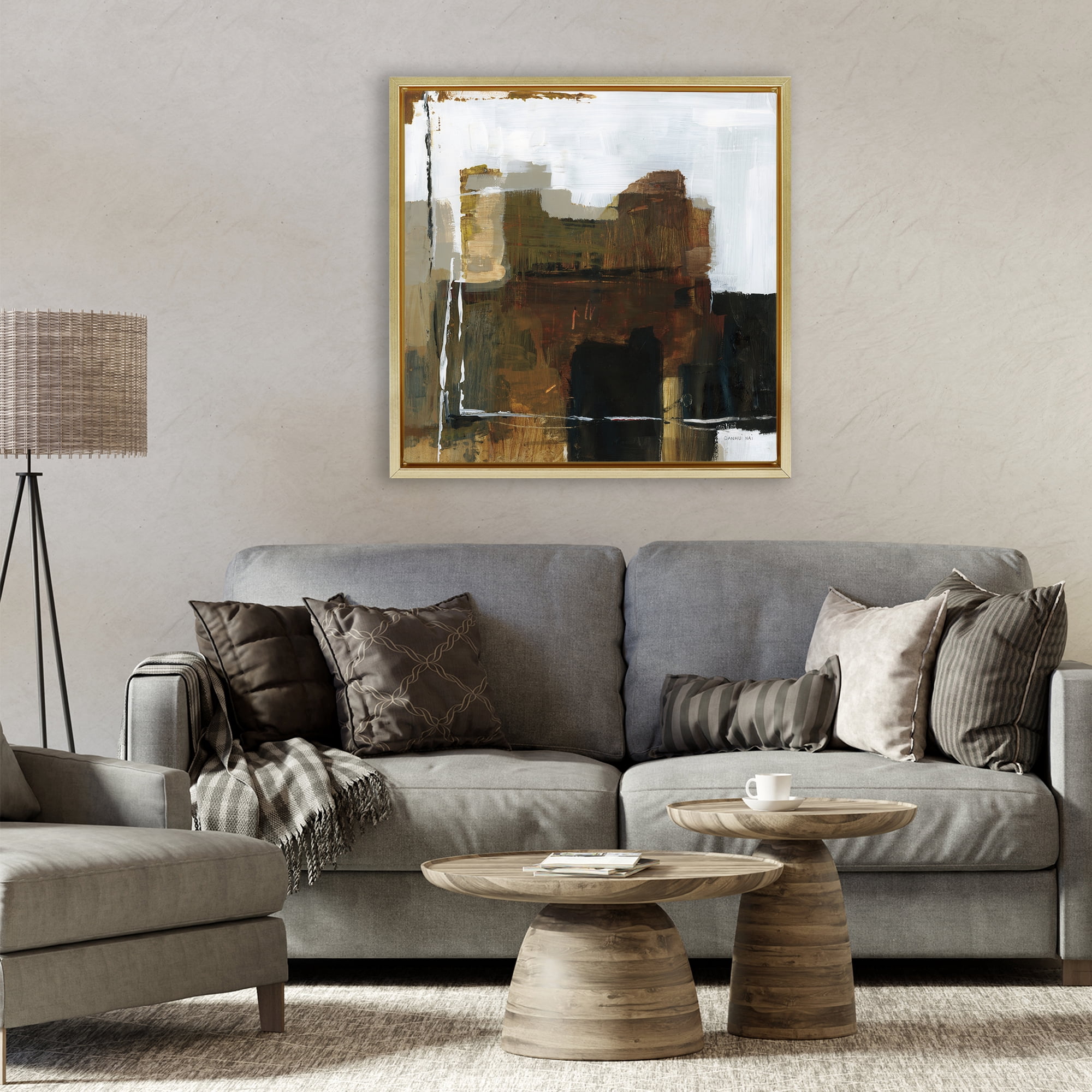 Stupell Industries Natural Abstract Earth Tones Gold Framed Floater Canvas Wall Art, design by Danhui Nai