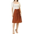 thumbnail image 3 of INSPIRE CHIC Women's Belted Elastic Waist Vintage A-Line Midi Skirt S Orange-Polka Dot, 3 of 7