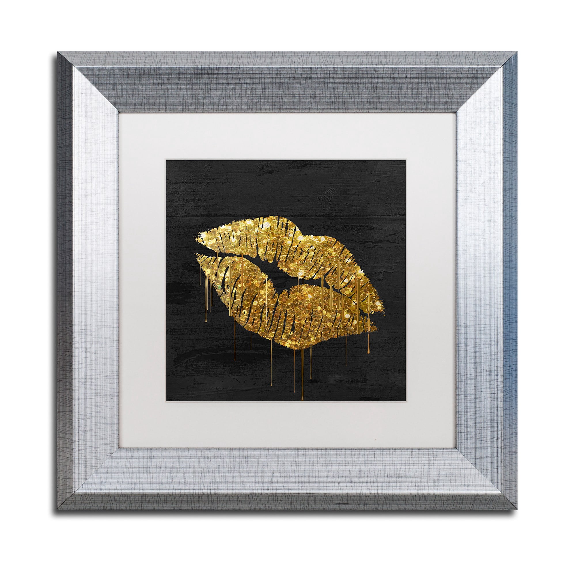 Trademark Fine Art "Golden Lips" Canvas Art by Color Bakery, White Matte, Silver Frame