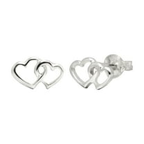 925 Sterling Silver Two Hearts Stud Earrings