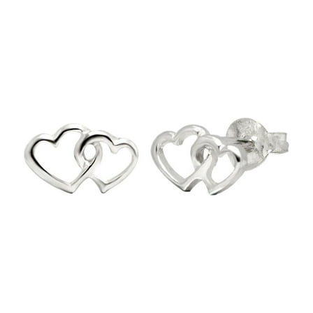 925 Sterling Silver Two Hearts Stud Earrings