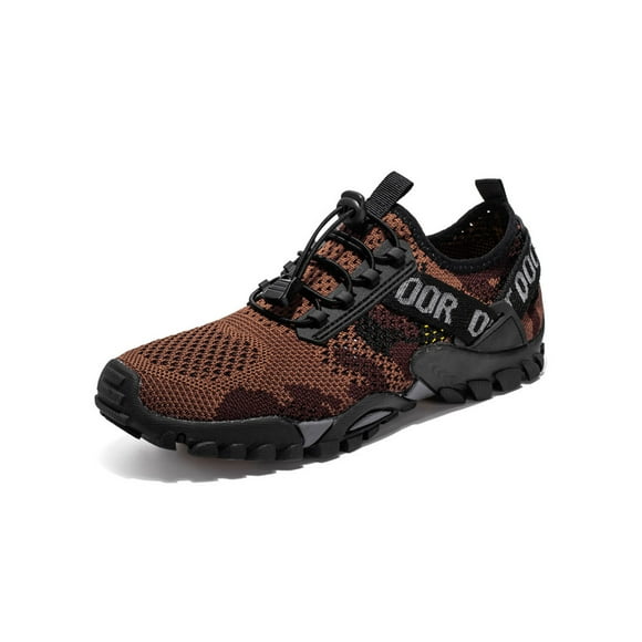 LUXUR Men Trekking Sneakers Breathable Hiking Shoes Low Top Wading Shoe Lightweight Casual Sneaker Mens Trainers Brown 10.5
