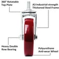 thumbnail image 2 of Swivel Caster Wheels 5 Inch Threaded Stem Casters Set of 4 Heavy Duty 1/2"-13 x 1 Anti-wear Polyurethane Industrial Castor Wheels for Cart/Furniture Load Bearing 2200 Lbs Smooth Casters Red, 2 of 7