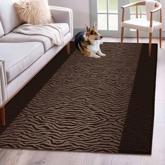 Area Rug for Living Room, Zebras Print Non-Slip Indoor Large Carpet for Bedroom/Dining Room, Abstract Animal Skin Texture Brown Washable Low-Profile Rectangle Floor Mat Runner Rugs - 3 x 5 Ft