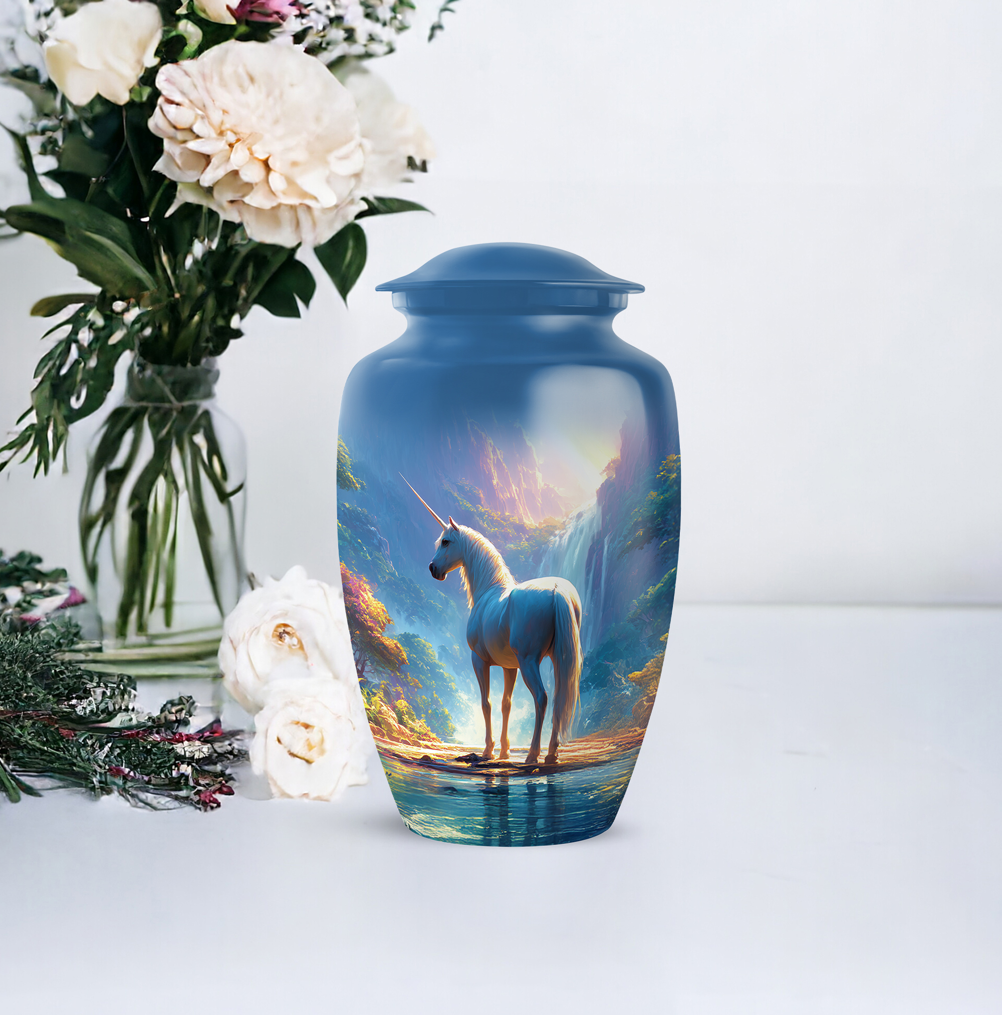 Unicorn Funeral Urns For Adult Female - 1 Large Decorative Urns For Human Ashes Adult Male Dad, Blue Cremation Urn For Human Ashes For Man - 10 Inch, 4 Small Keepsake Urn For Mom, 3 Inch