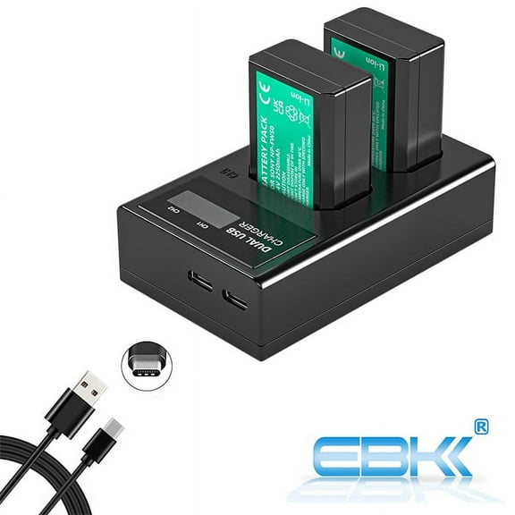 2 Pack Replacement NP-FW50 Battery & LCD Display Dual Channel Charger for ZV-E10, Alpha a5100, a6000, a6300, a6400, a6500, Alpha a7, a7 II, a7R, a7R II, a7S, a7S II, Cyber-Shot DSC-RX10 II, RX10 III