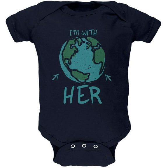 Earth Day I'm With Her Globe Soft Baby One Piece Navy 12-18 M