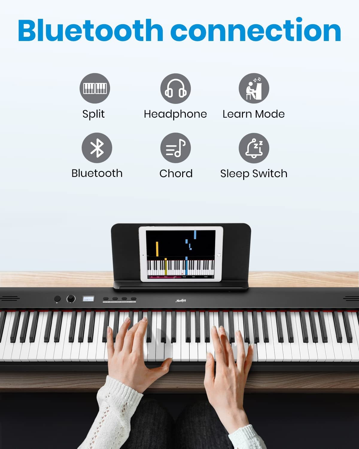 Moukey Piano digital para principiantes de 88 teclas de tamaño completo,  teclado eléctrico semipesado, soporte (MEP-110)
