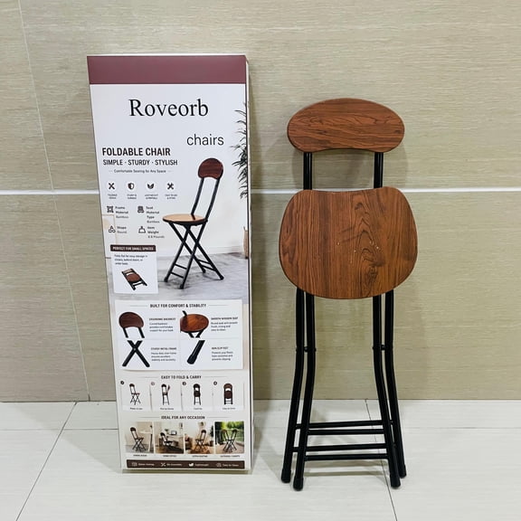 Roveorb Chairs,Folding Bar Stools, 24-inch Kitchen Counter Height Stools with Backrest, Portable Bar Chairs for Home Kitchen Island Breakfast, No Assembly